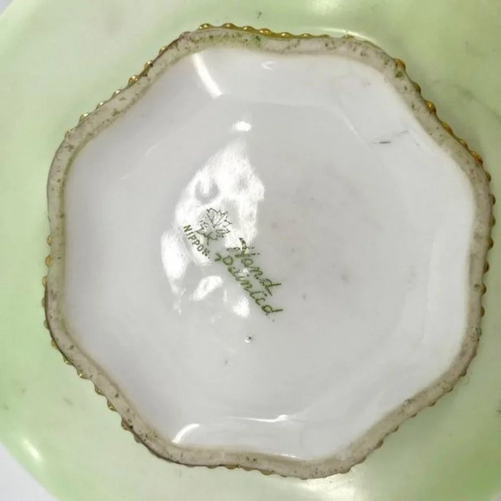 1891-1921 Antique Hand-Painted Nippon Japanese Berry Print Purple & Green - Picture 7 of 8